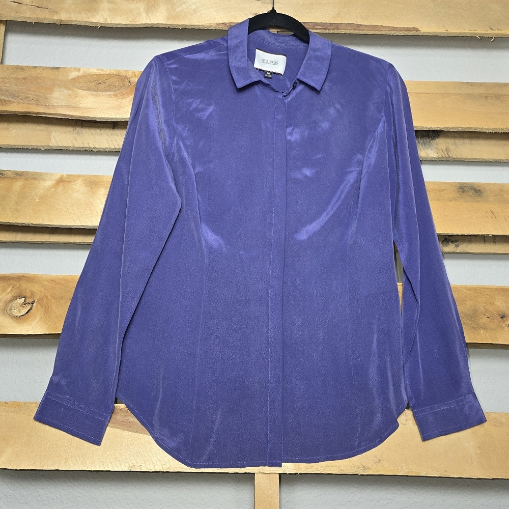 Purple Long Sleeve 100% Silk Shirt Size:10
